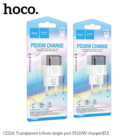 [SE63]Cốc sạc Hoco C125A PD20W một cổng trong suốt EU