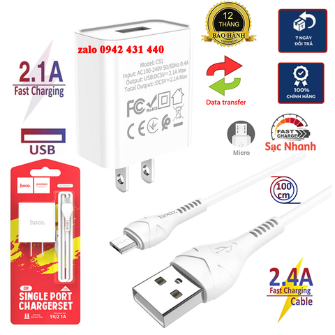 [SE31]Bộ Sạc Hoco C81 micro usb cho điện thoại android 5V 2.1A