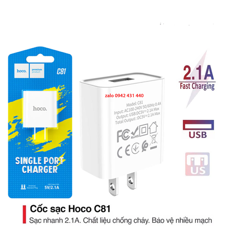 [SE27] Củ Sạc Hoco C81 2,1A  Cho Iphone samsung  Chính Hãng - Cực Bền - Sạc Nhanh