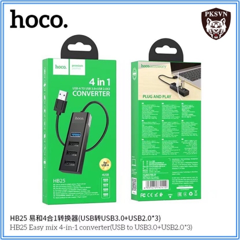 [SE85] Bộ Chia Cổng USB 3.0 & USB 2.0 Chính Hãng Hoco HB25 - Hub chia cổng 4 in 1 Cao Cấp, Tiện Lợi - Bảo Hành 12 Tháng