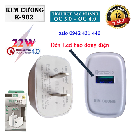 [SE32] CỐC SẠC, CỦ SẠC NHANH KIM CƯƠNG | 4.0 22W - K902 Hàng Chính Hãng