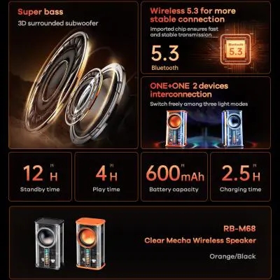 [SE160] Loa Bluetooth Remax RB-M68 trong suốt MECHA  không dây nhỏ để bàn loa