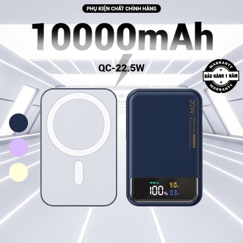 [SE306]Sạc Dự Phòng Không Dây Remax RPP-525, Pin Dự Phòng 10000mAh, Sạc Nhanh QC=22.5w + PD=20W, Đèn Led Báo Sạc.
