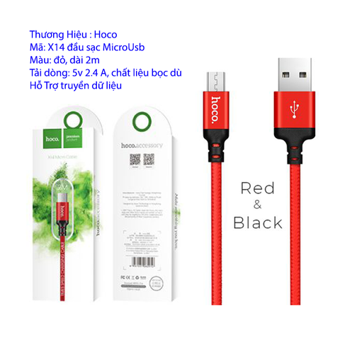 [SE25] Cáp sạc dây dù micro usb Hoco X14 2M cho Android