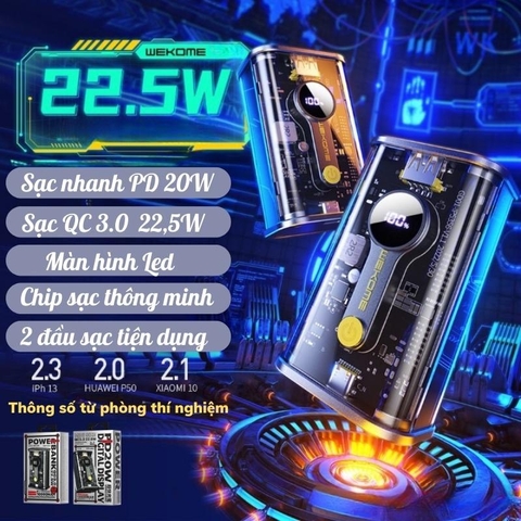 [SE225]Pin sạc dự phòng trong suốt 10000mAh WEKOME WP-333 22.5W