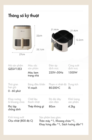 Nồi chiên không dầu Bear QZG-F15E3 5L