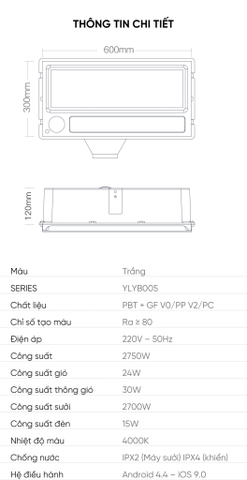 Máy Sưởi Nhà Tắm Xiaomi Yeelight Pro S20 Smart Bath 8 in 1 YLYB05YL – Kèm điều khiển
