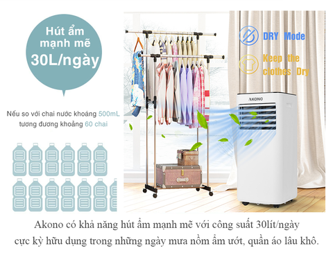 Điều hòa di động Akono 9000 BTU, kiêm máy hút ẩm