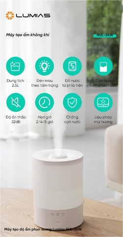 Máy tạo độ ẩm phun sương Lumias HUL-24W (2.5 lít, 3 chế độ phun sương)