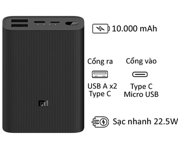 Pin sạc dự phòng Xiaomi Power Bank 3 10,000mAh Ultra Compact