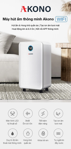 Máy hút ẩm Akono 12L thông minh - kết nối App Smart Home