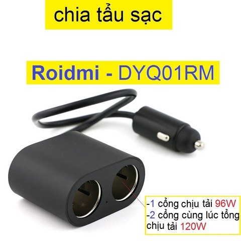 Chia tẩu sạc ô tô Roidmi 1 ra 2 DYQ01RM