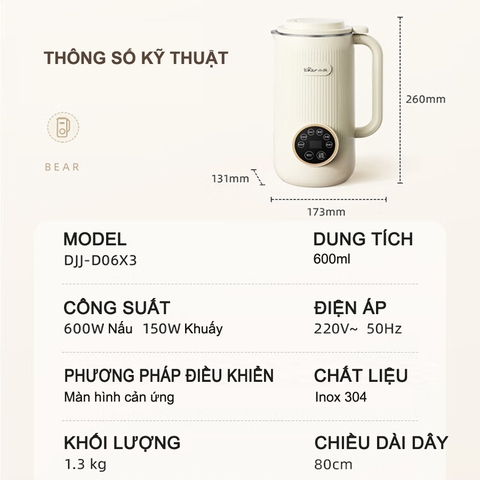 Máy xay nấu làm sữa hạt mini BEAR DJJ-D06X3