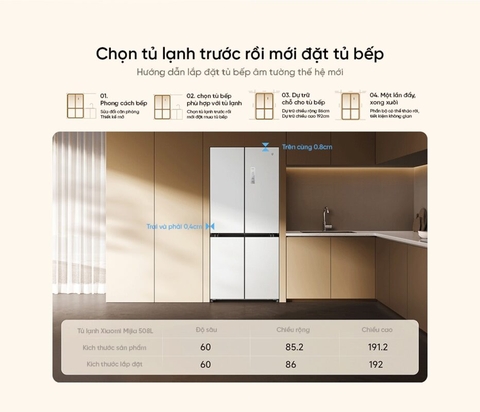 Tủ lạnh Xiaomi Mijia 508L siêu mỏng thiết kế âm tường