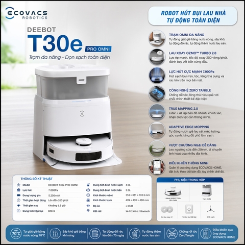 Robot hút bụi lau nhà Ecovacs Deebot T30e Pro Omni – Bản Quốc Tế
