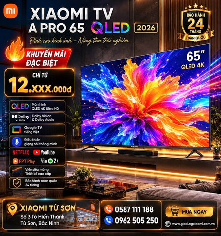 Tivi Xiaomi A Pro 65 Inch – 2026 Bản Quốc Tế – QLED 4K/60Hz – 2GB/8GB