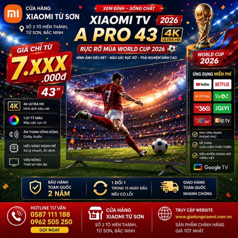 Tivi Xiaomi A Pro 43 Inch – 2026 Bản Quốc Tế – QLED 4K/60Hz – 2GB/8GB