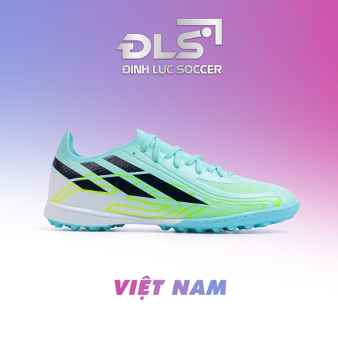 Giày Bóng Đá Việt Nam Winbro F50 Lưỡi Gà Liền Hyperfast Xanh Ngọc Gót Trắng Bản Vải Dệt TF