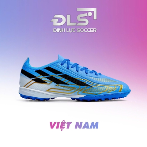 Giày Bóng Đá Việt Nam Winbro F50 Lưỡi Gà Liền Hyperfast Xanh Biển Vạch Đen Bản Vải Dệt TF