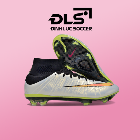 Giày Bóng Đá Nike Mercurial Superfly IV Elite Bạc Đế Đen Xanh Cổ Cao FG