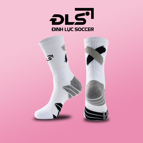 Tất Thể Thao Chuyên Nghiệp ĐLS Cổ Cao Logo Thêu Sắc Nét - Trắng Vạch Đen Xám