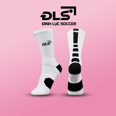 Tất Thể Thao Chuyên Nghiệp ĐLS Trắng Đen Thêu Sắc Nét Vân Chống Trượt