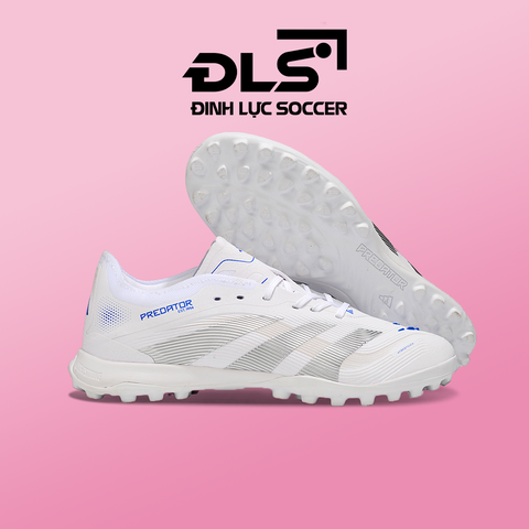 Giày Bóng Đá Adidas Predator 25 Elite Tongue Trắng Xanh Vạch Bạc HQ TF