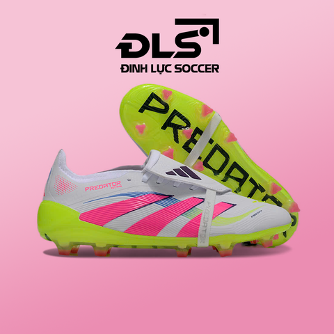 Giày Bóng Đá Adidas Predator 25 Elite Tongue Trắng Đế Chuối Vạch Hồng HQ FG