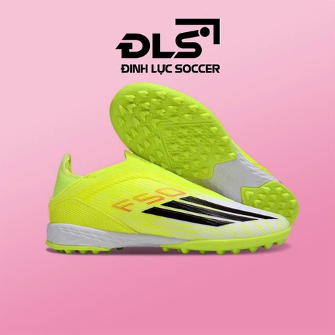 Giày Bóng Đá Adidas F50 Elite Laceless Xanh Chuối Vạch Đen Không Dây TF