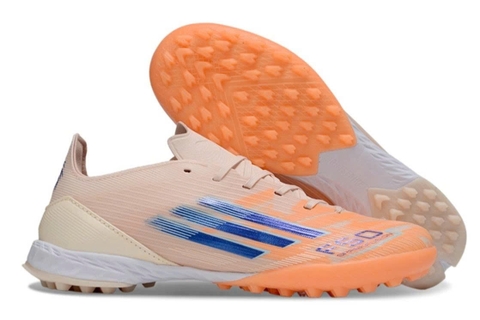 Giày Bóng Đá Adidas F50 Elite Cam Vạch Xanh Biển Lưỡi Gà Cố Định TF