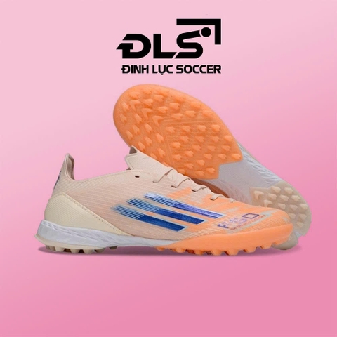 Giày Bóng Đá Adidas F50 Elite Cam Vạch Xanh Biển Lưỡi Gà Cố Định TF