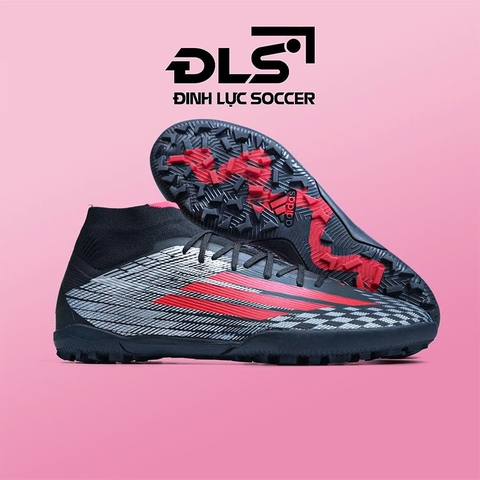 Giày Bóng Đá Adidas F50 Cổ Cao Đen Vạch Đỏ Caro TF