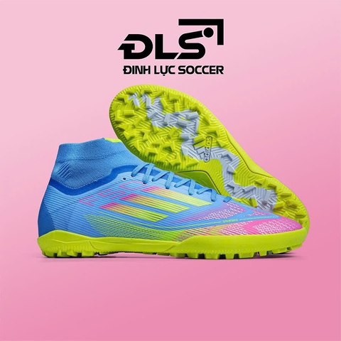 Giày Bóng Đá Adidas F50 Cổ Cao Xanh Biển Hồng Chuổi TF