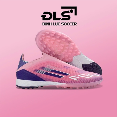 Giày Bóng Đá F50 Laceless Hồng Đào Vạch Tím Không Dây TF