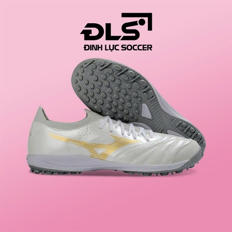 Giày Bóng Đá Mizuno Morelia Neo Sala Beta Trắng Vạch Vàng Đồng TF
