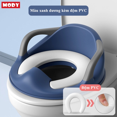Bệ ngồi bồn cầu có tay vịn đệm lót PU PVC siêu êm cho bé Mody M363317