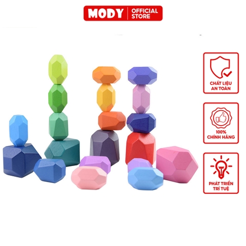 Bộ đồ chơi tumi ishi đá gỗ đa giác MODY xếp thăng bằng cho bé rèn tính kiên nhẫn M36308