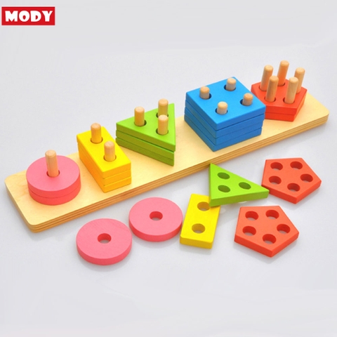 Bộ đồ chơi sắp xếp và thả hình khối theo cột MODY M86111 bằng gỗ phát triển vận động cho bé