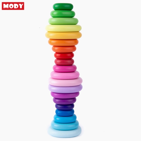 Đồ chơi tumi ishi đá cuội gỗ nhiều màu sắc giáo dục sớm montessori MODY MB88006 xếp thăng bằng phát triển sáng tạo cho bé
