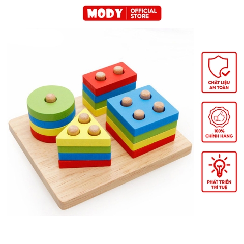 Bộ đồ chơi sắp xếp và thả hình khối theo cột MODY M86111 bằng gỗ phát triển vận động cho bé