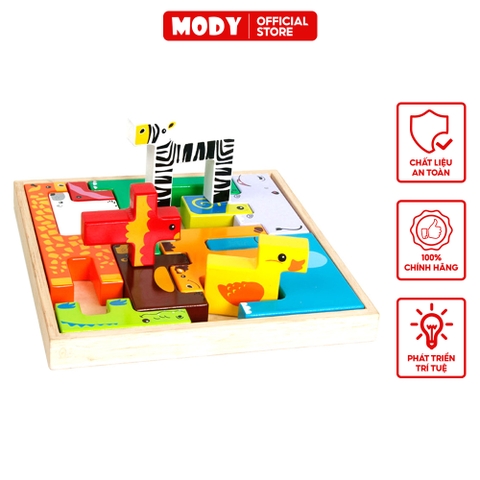 Bộ xếp hình sáng tạo hình động vật MODY M812020 bằng gỗ kích thích tư duy cho bé