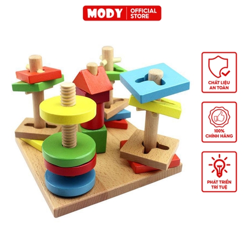 Bộ đồ chơi giáo dục sớm sắp xếp và thả hình khối MODY M86115 bằng gỗ phát triển khả năng vận động cho bé