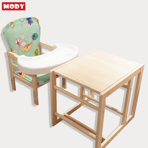 Ghế ăn dặm bằng gỗ đa năng kèm đệm và khay ăn cho bé Mody M484295 (màu ngẫu nhiên)
