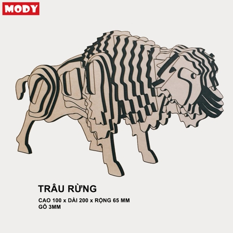 Mô hình lắp ráp 3D trâu rừng, đồ chơi gỗ trẻ em Mody M32130