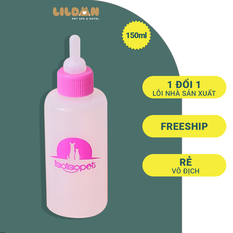 TAOTAOPETS Bình Ti Sữa (150ml) Nhựa An Toàn Cho Chó Mèo Con, Sơ Sinh (Tặng Kèm Chổi Cọ Bình)