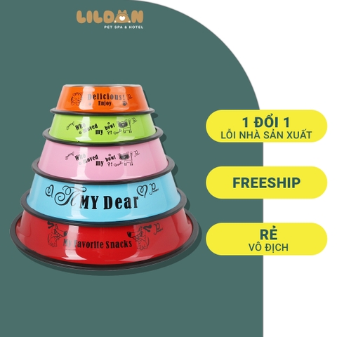 Bát Ăn Chén Ăn - Chén Inox Đế Cao Su Nhiều Màu Hình Thú Dành Cho Chó Mèo