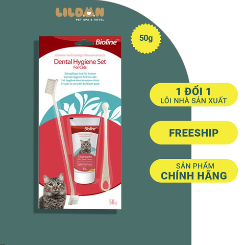 BIOLINE (50g) Bộ Bàn Chải Và Kem Đánh Răng Cho Mèo