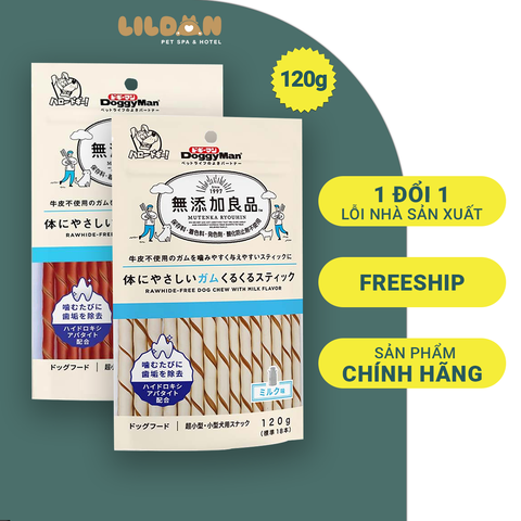 DOGGY MAN (120g) Bánh Thưởng Cho Chó - Que Gặm Vị Sữa, Vị Bò