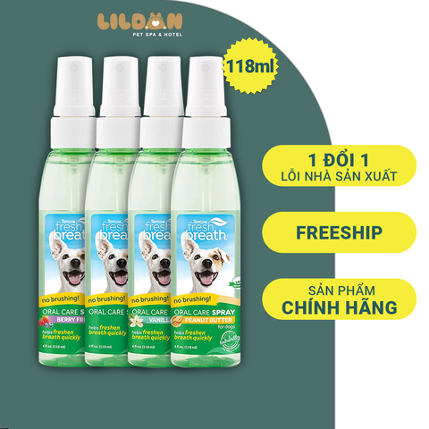TROPICLEAN (118ml) Chai Xịt Khử Mùi Hôi Và Chăm Sóc Răng Miệng Cho Chó