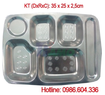 Khay inox công nghiệp 6 ngăn đũa